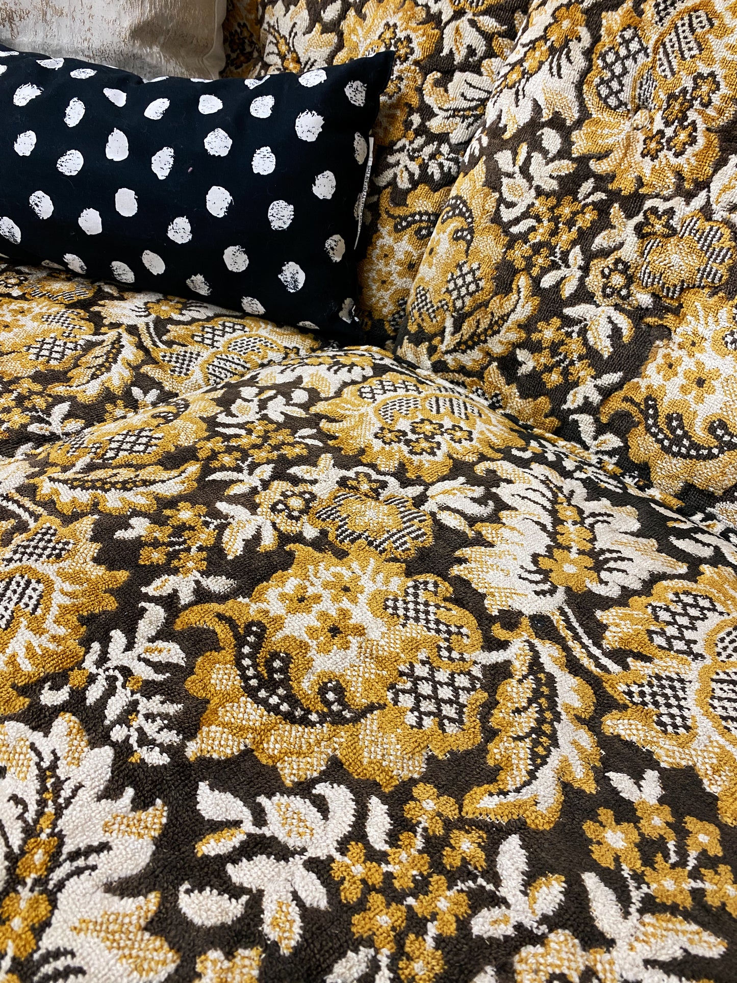 Mid Century Quilted Chenille Sofa