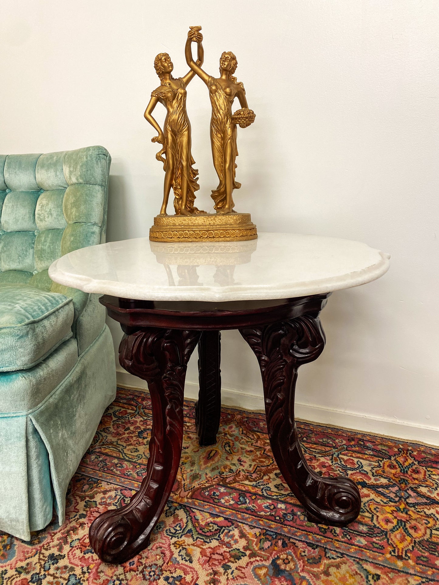 Ornate Mahogany & Marble Cocktail Table