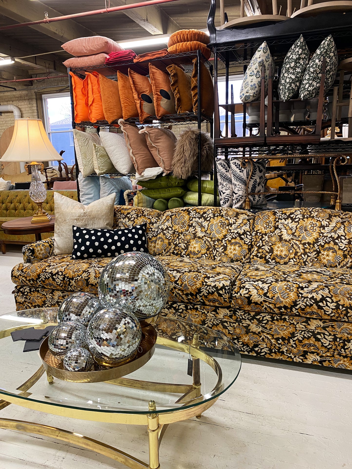 Mid Century Quilted Chenille Sofa