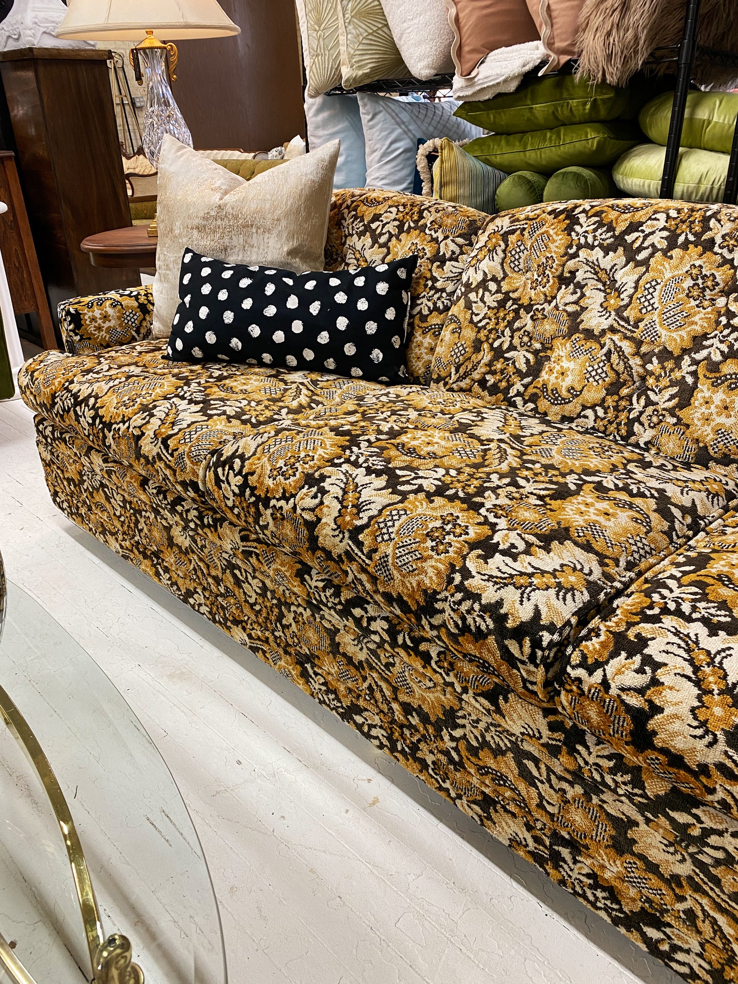Mid Century Quilted Chenille Sofa