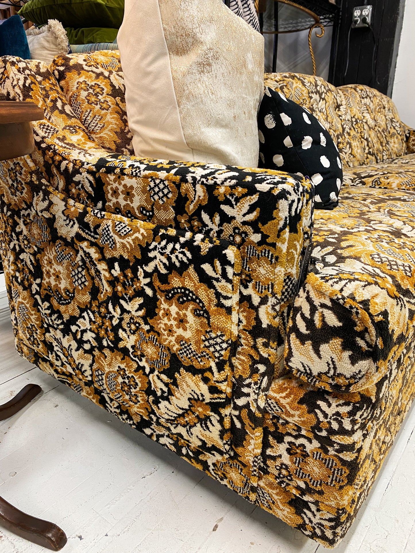 Mid Century Quilted Chenille Sofa