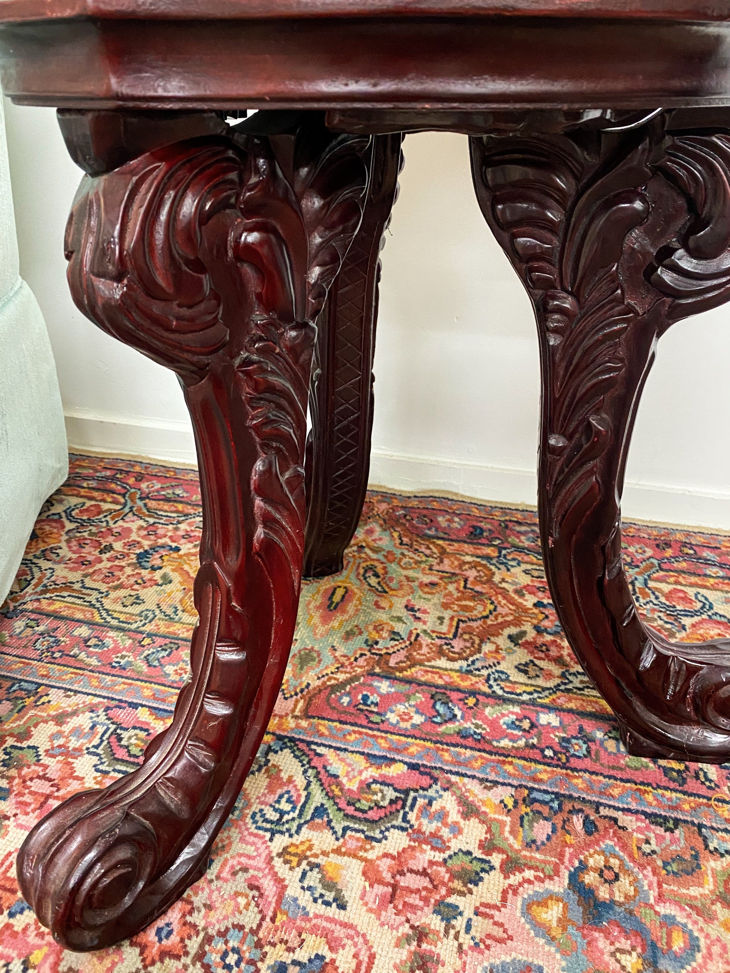 Ornate Mahogany & Marble Cocktail Table