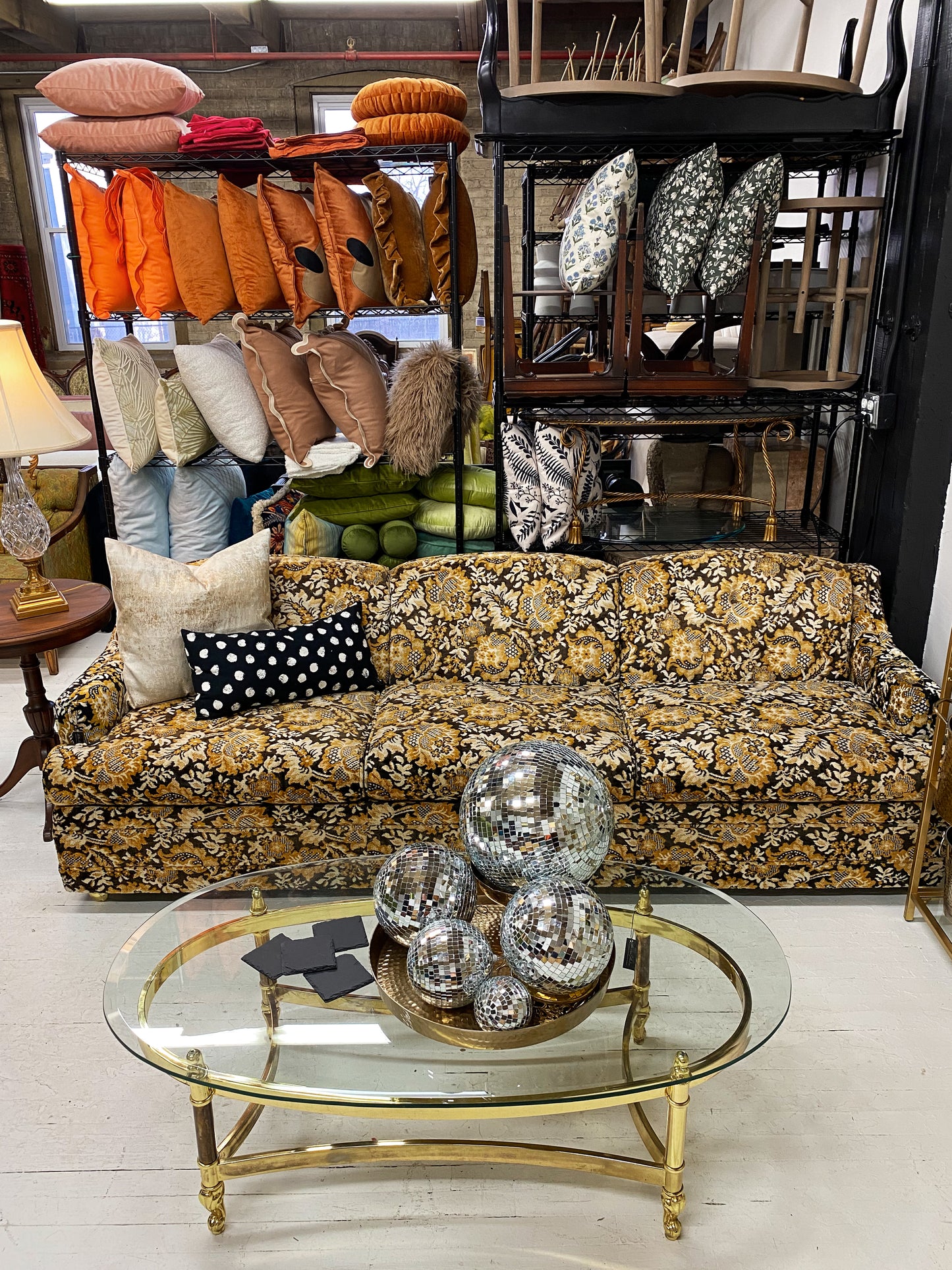 Mid Century Quilted Chenille Sofa
