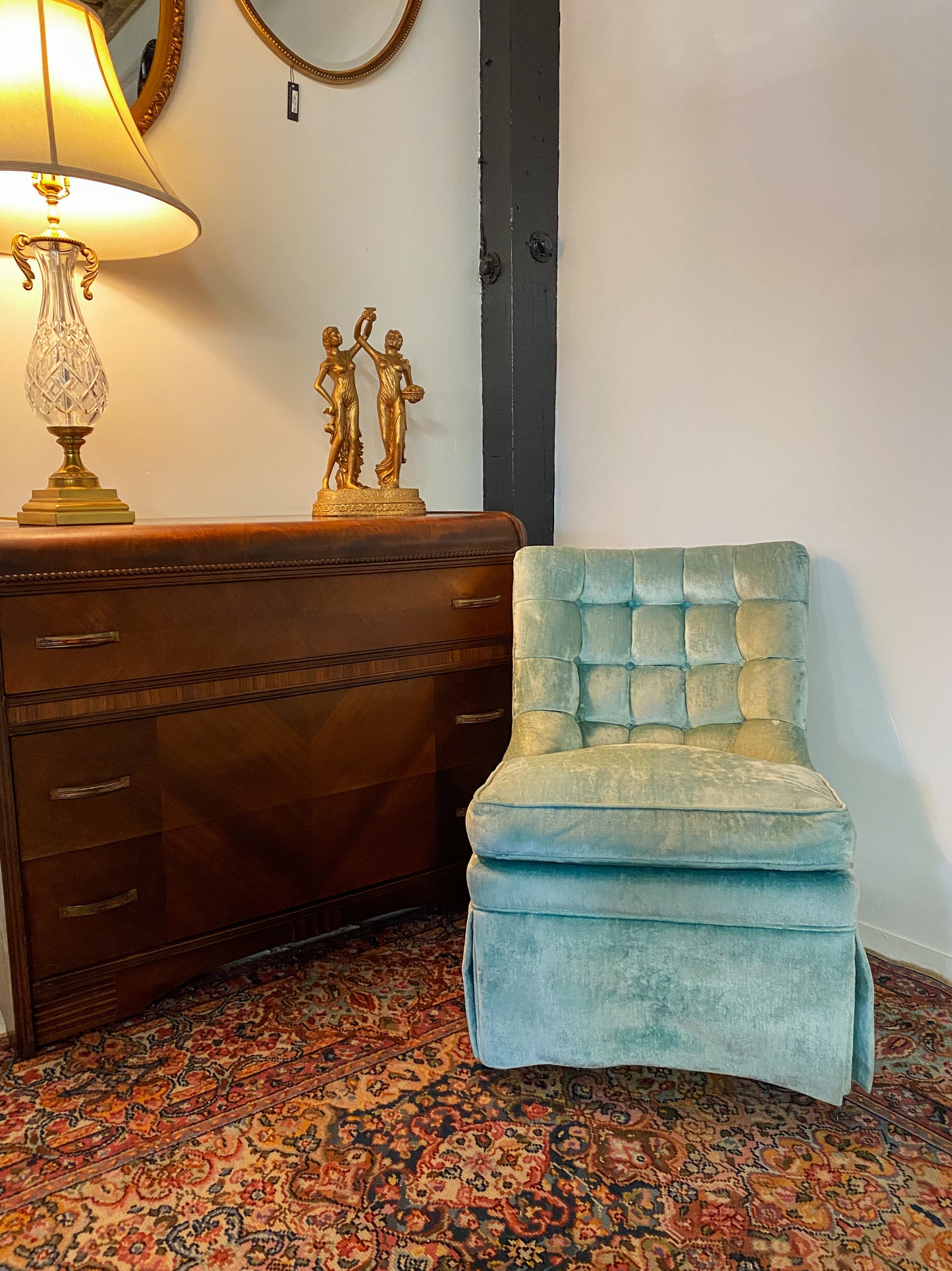 Sky Velvet Slipper Chair