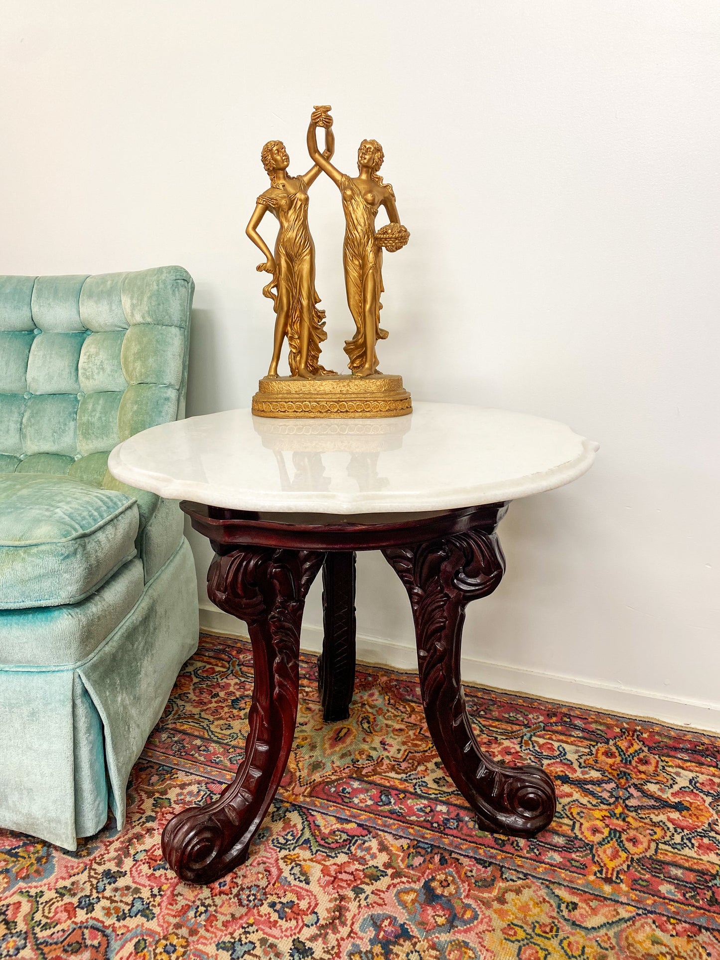 Ornate Mahogany & Marble Cocktail Table