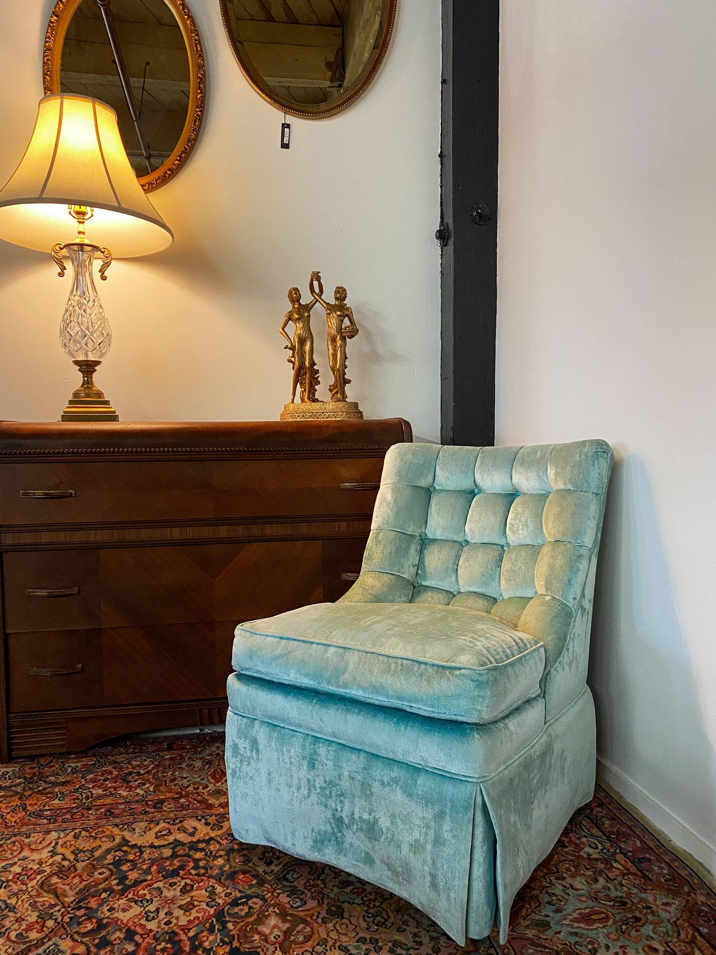 Sky Velvet Slipper Chair