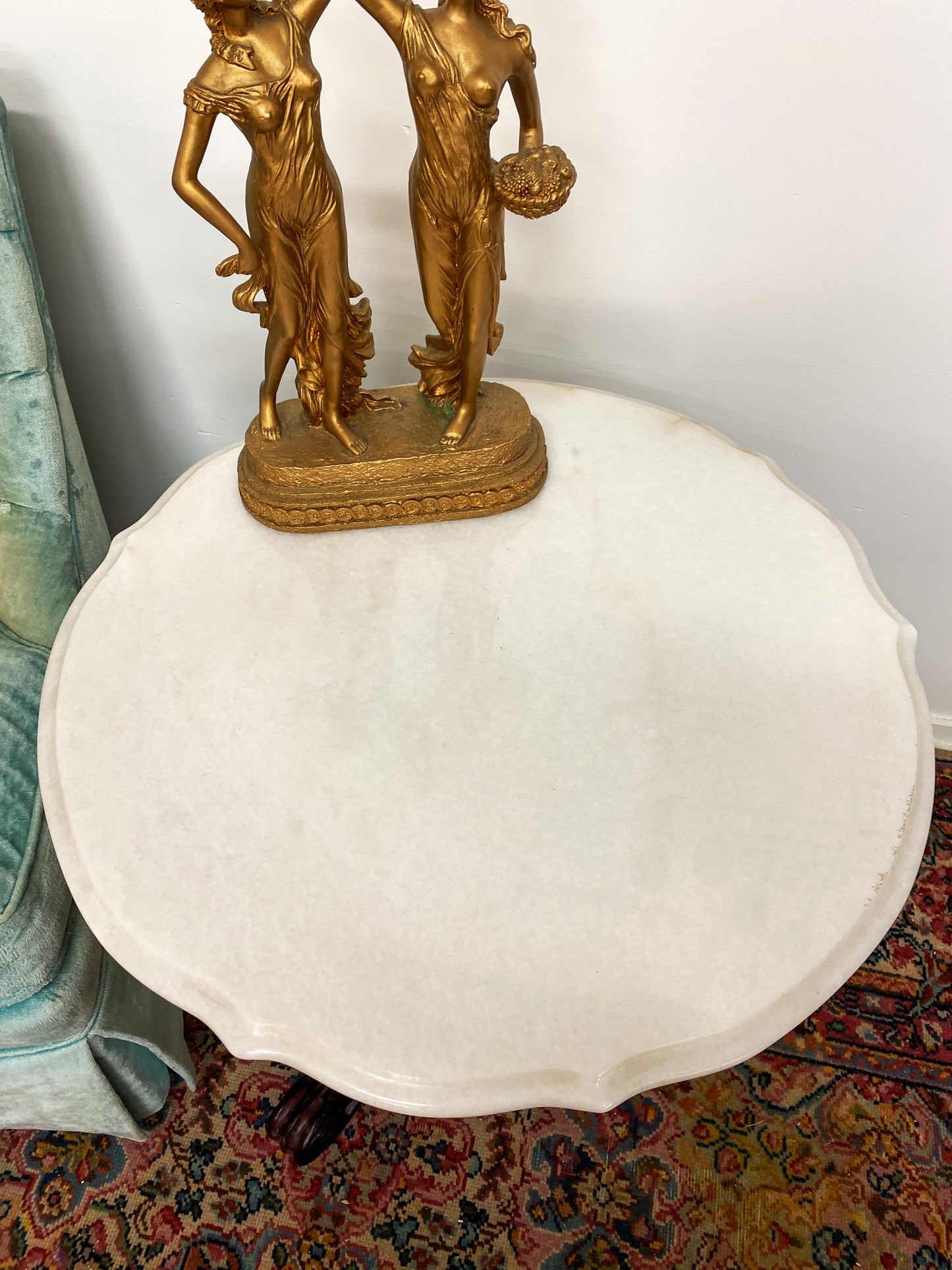 Ornate Mahogany & Marble Cocktail Table