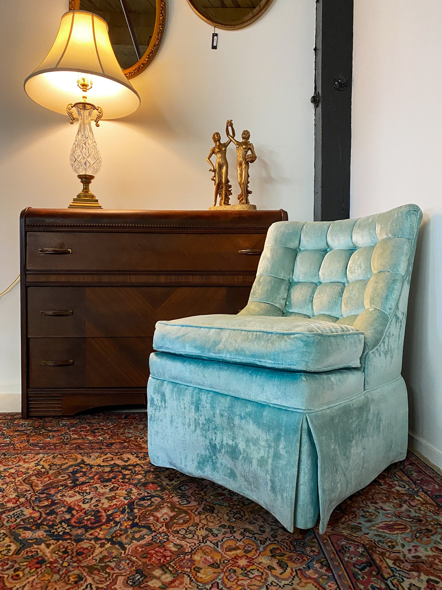Sky Velvet Slipper Chair