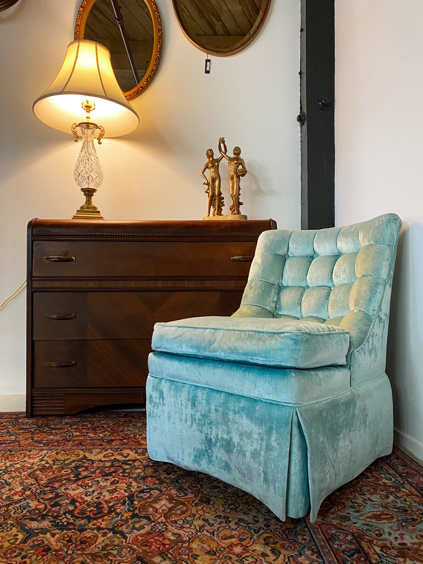 Sky Velvet Slipper Chair