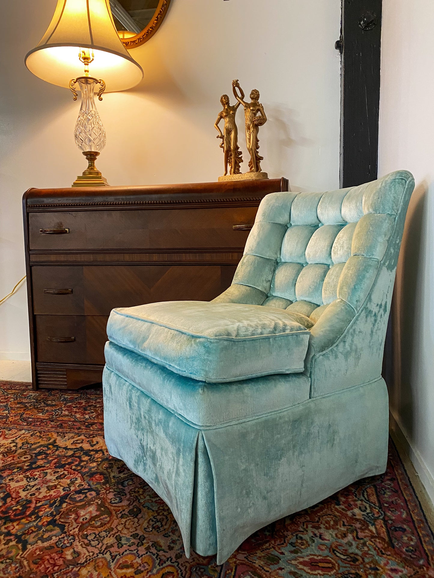 Sky Velvet Slipper Chair
