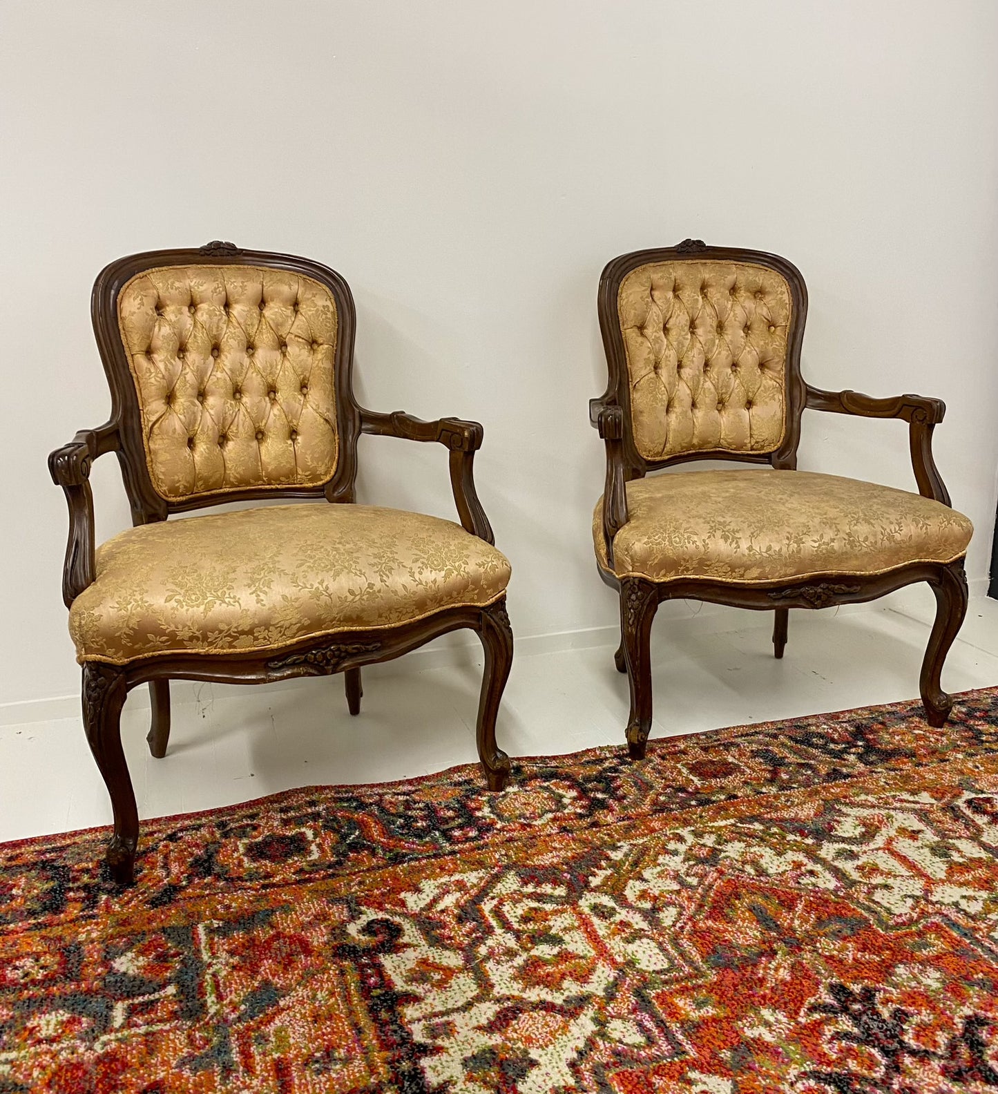 Antique Champagne Armchair Pair