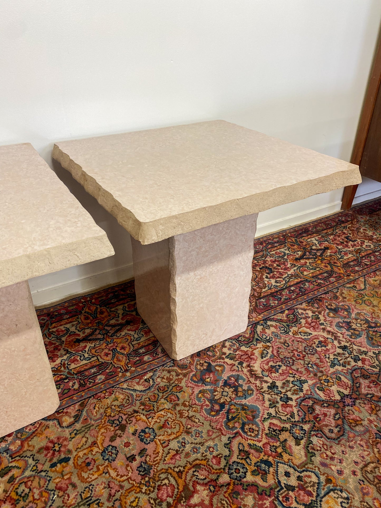 Raw Edge Travertine Table Pair