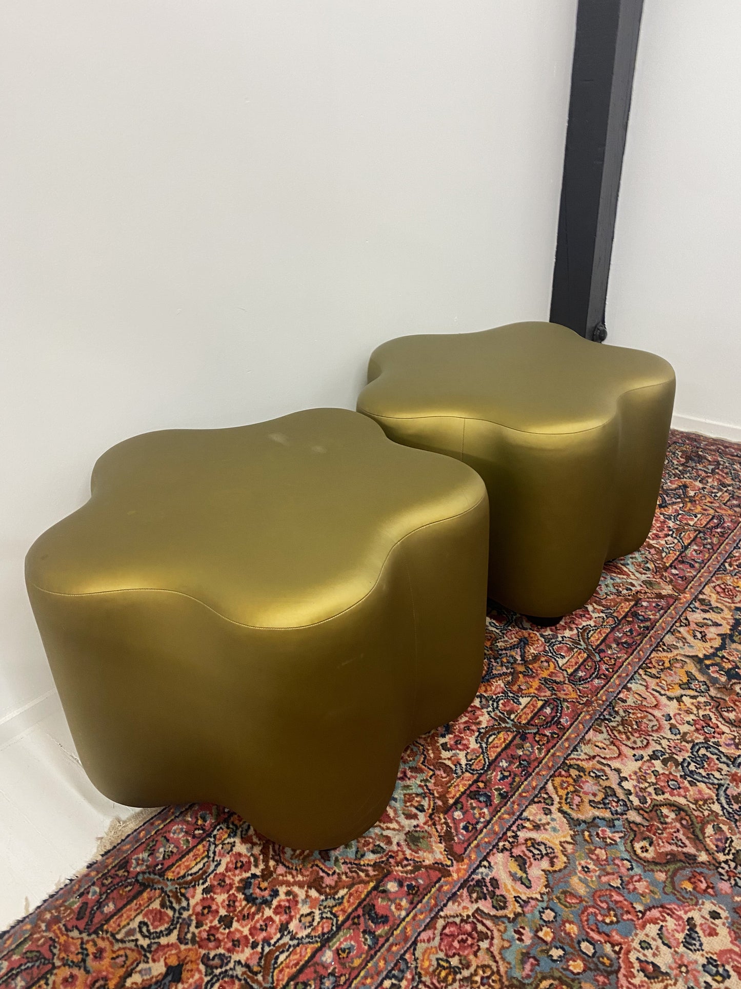 Flower Vinyl Ottoman Pair