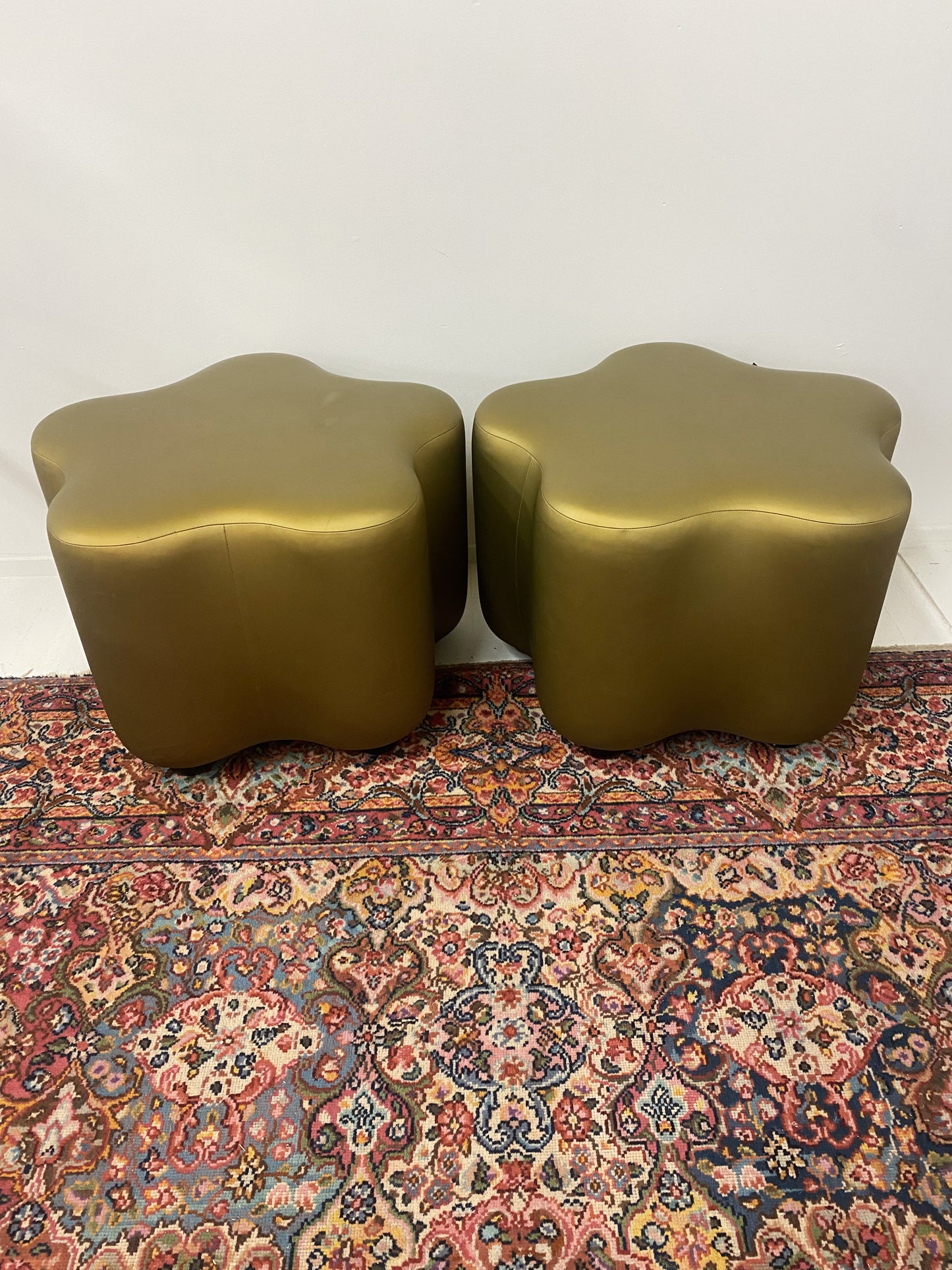 Flower Vinyl Ottoman Pair