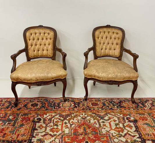 Antique Champagne Armchair Pair