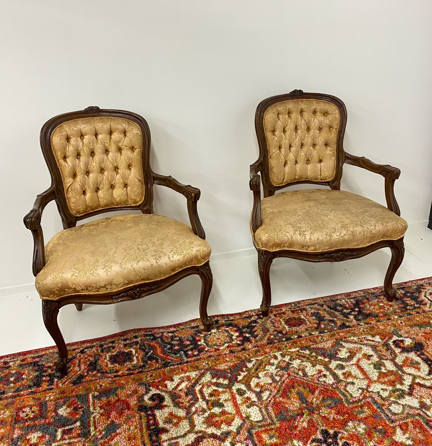 Antique Champagne Armchair Pair