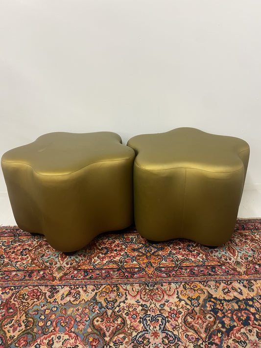 Flower Vinyl Ottoman Pair