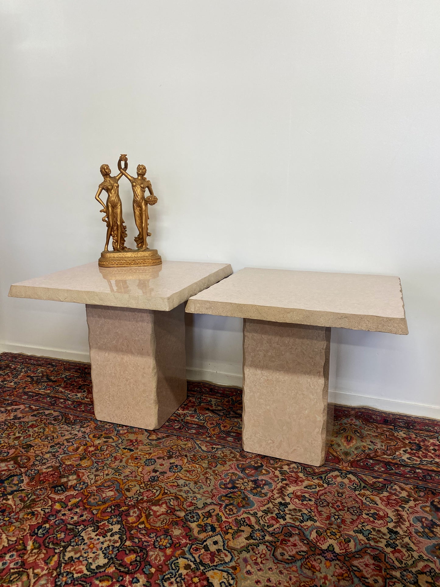 Raw Edge Travertine Table Pair