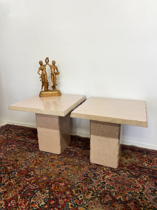 Raw Edge Travertine Table Pair