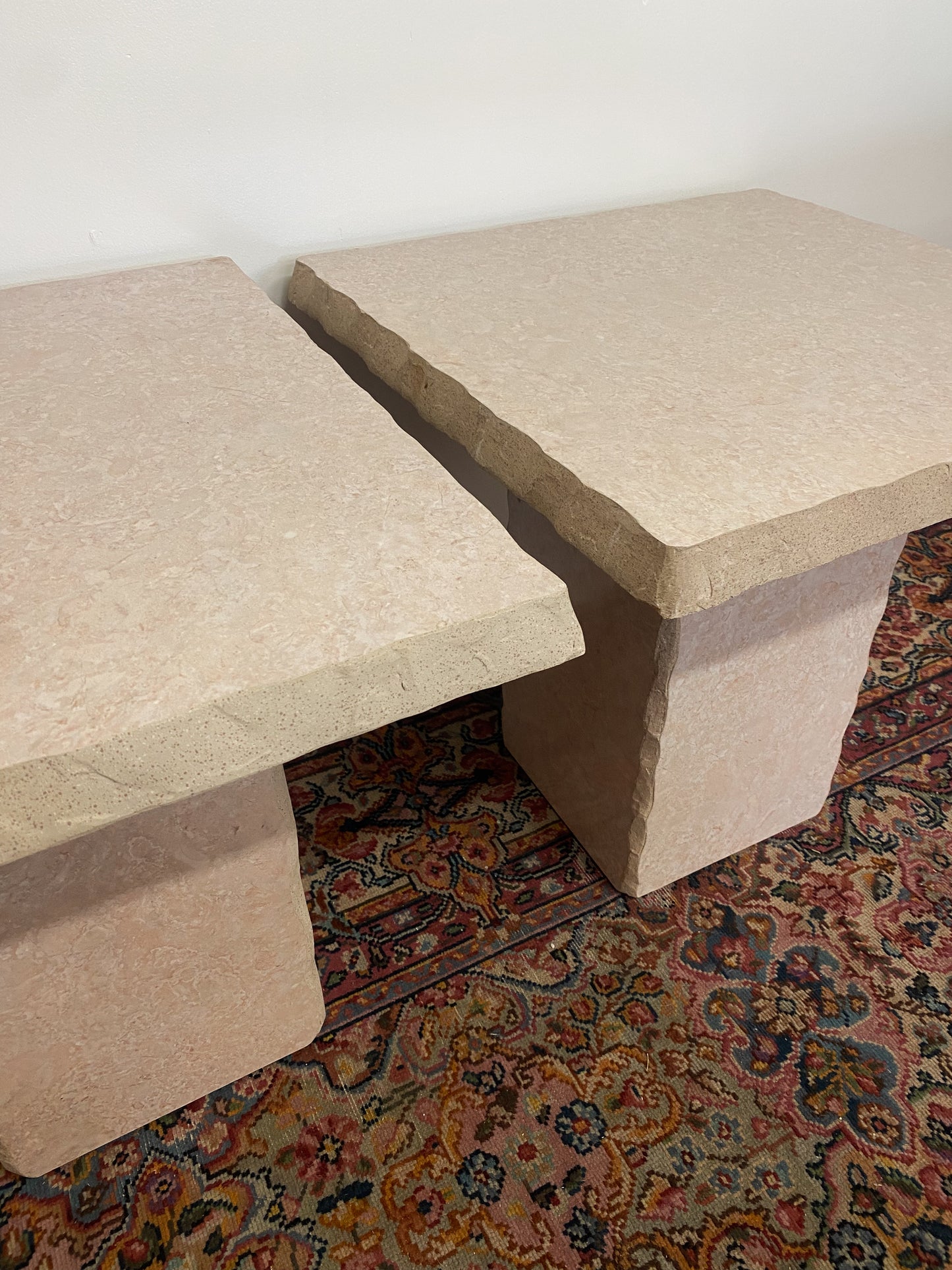 Raw Edge Travertine Table Pair