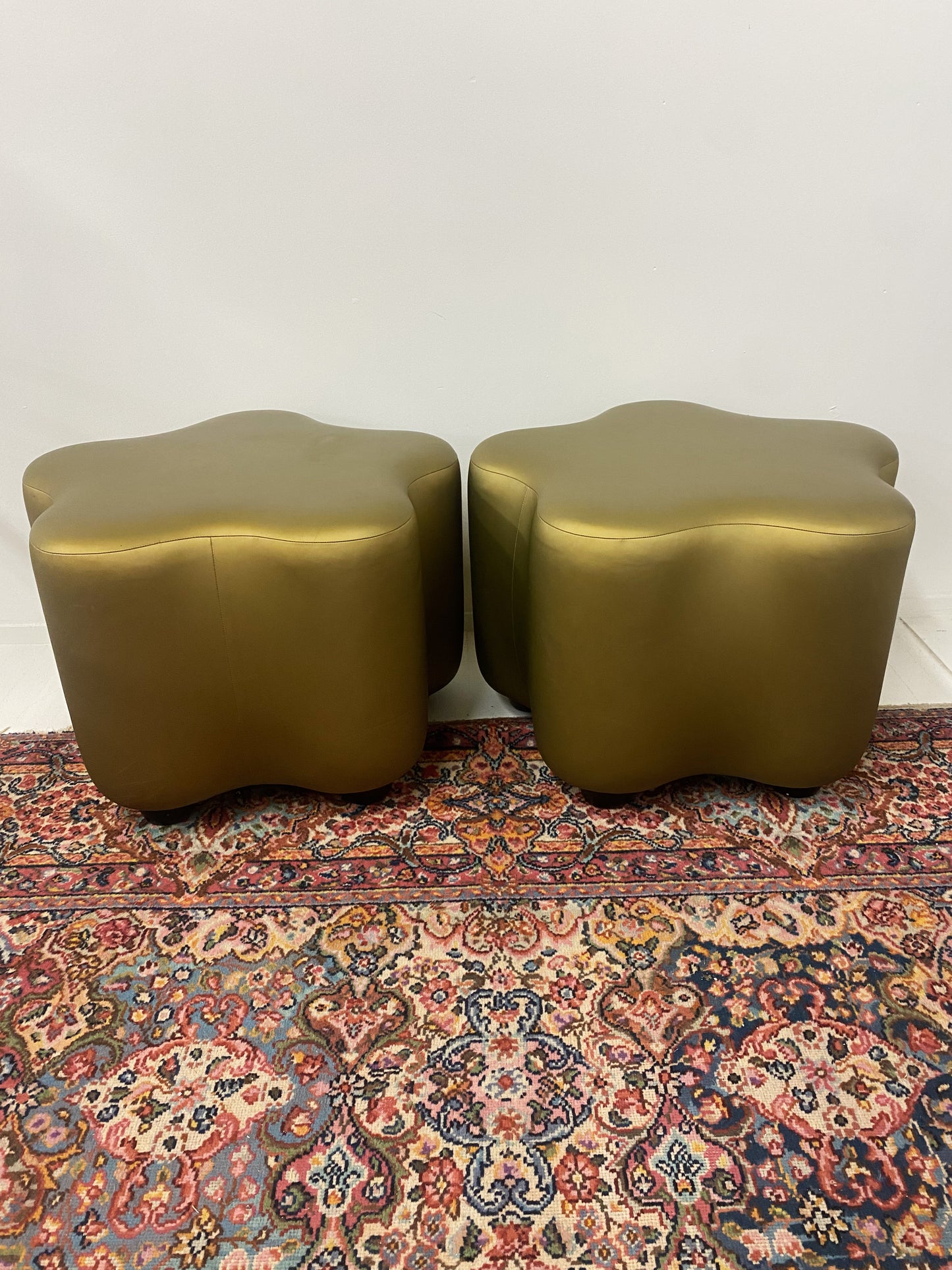 Flower Vinyl Ottoman Pair