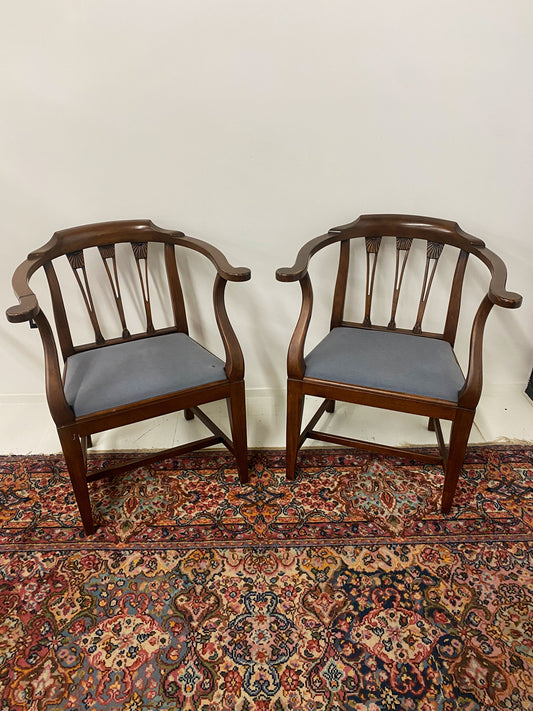 Sky Blue Linen Chair Pair