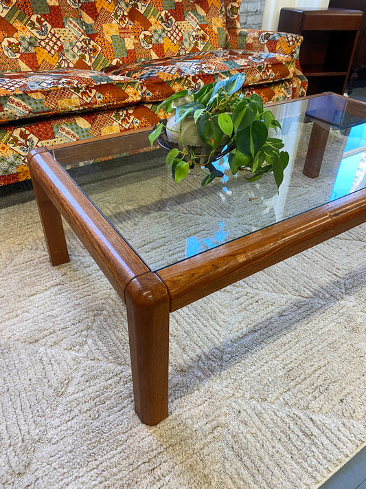 Danish Modern Glass And Teak Coffee Table