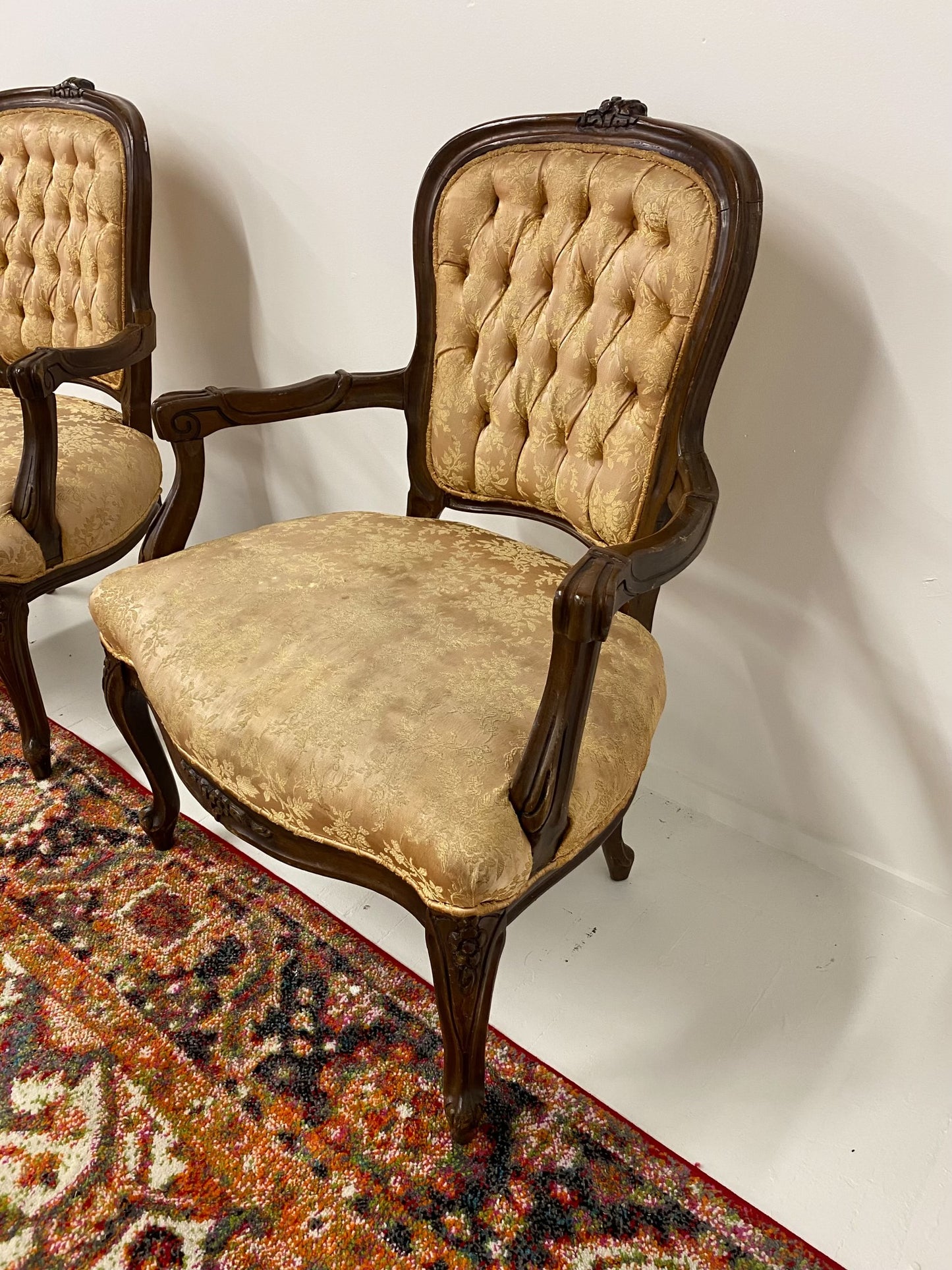 Antique Champagne Armchair Pair