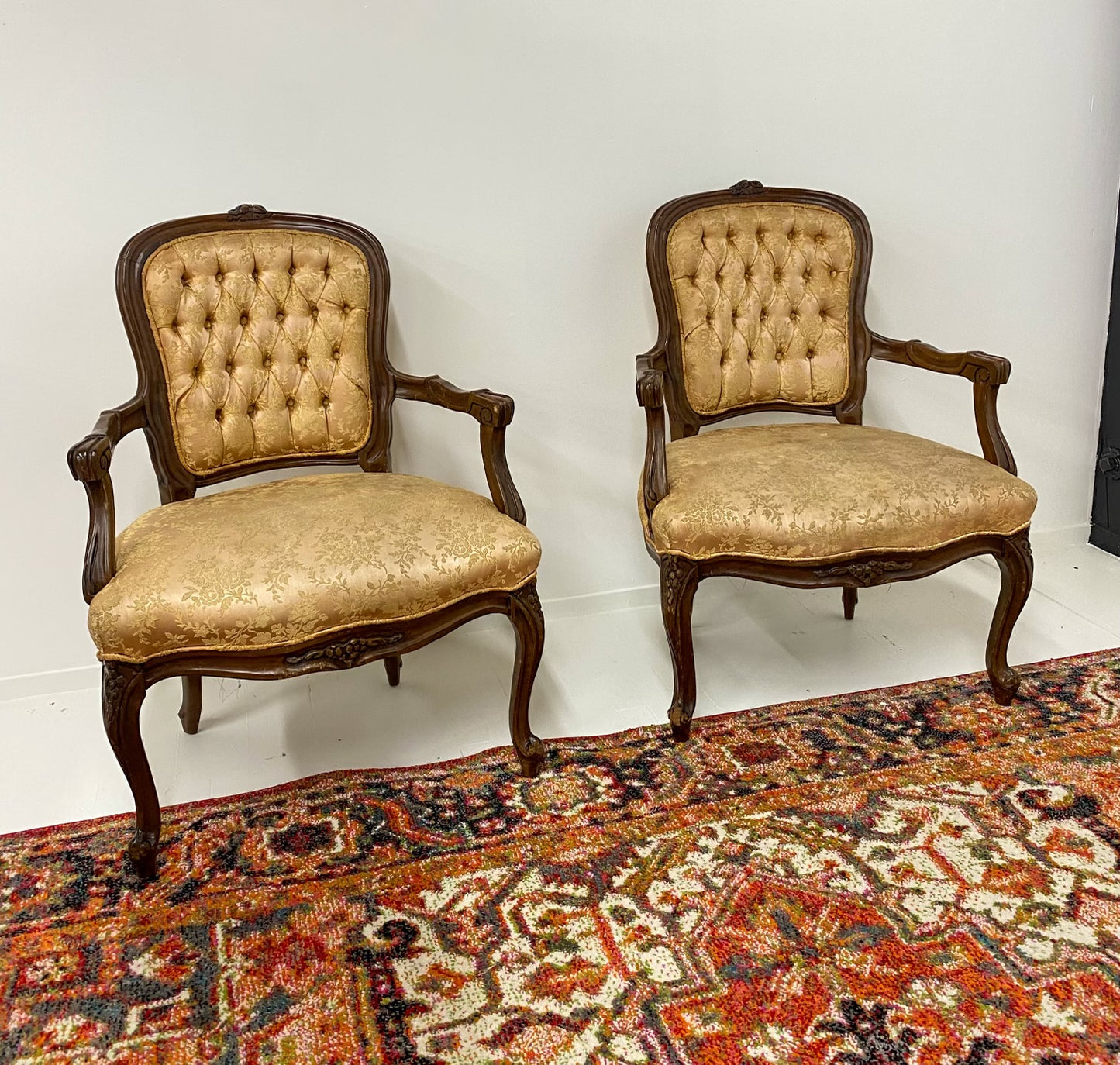 Antique Champagne Armchair Pair