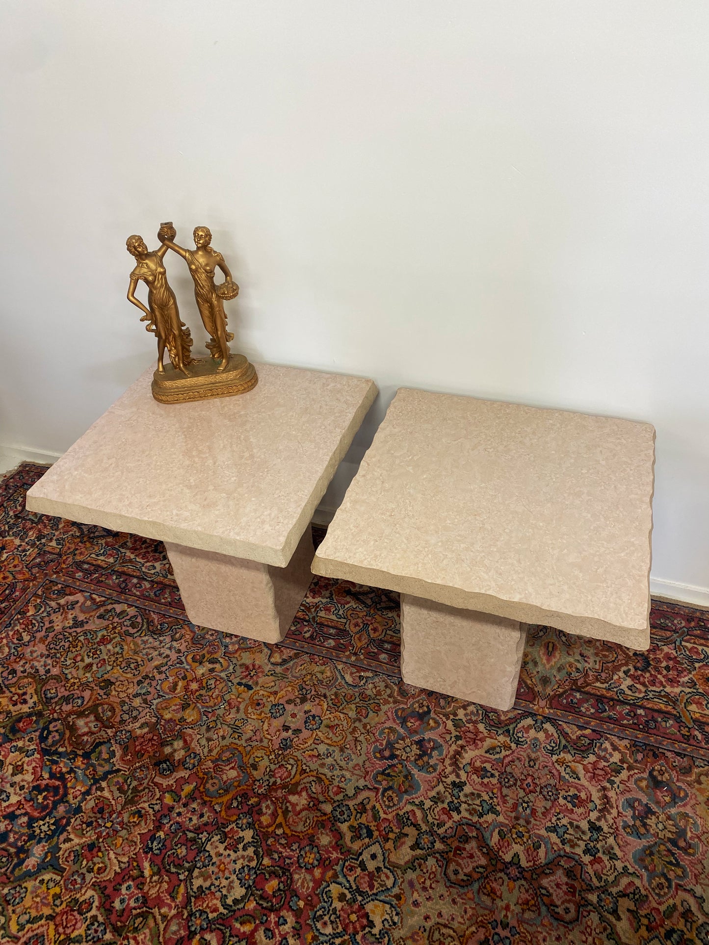 Raw Edge Travertine Table Pair