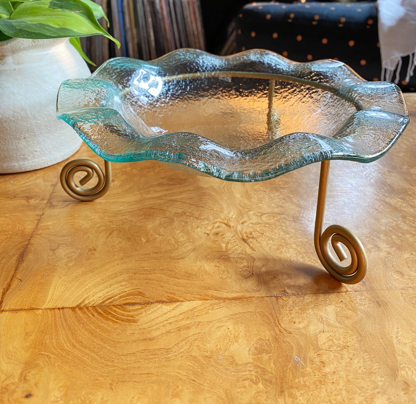 90’s Scalloped Glass Dish w/ Stand