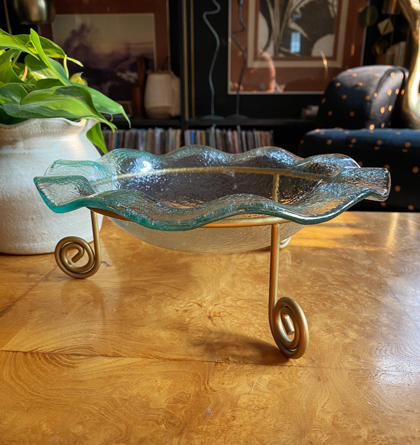 90’s Scalloped Glass Dish w/ Stand