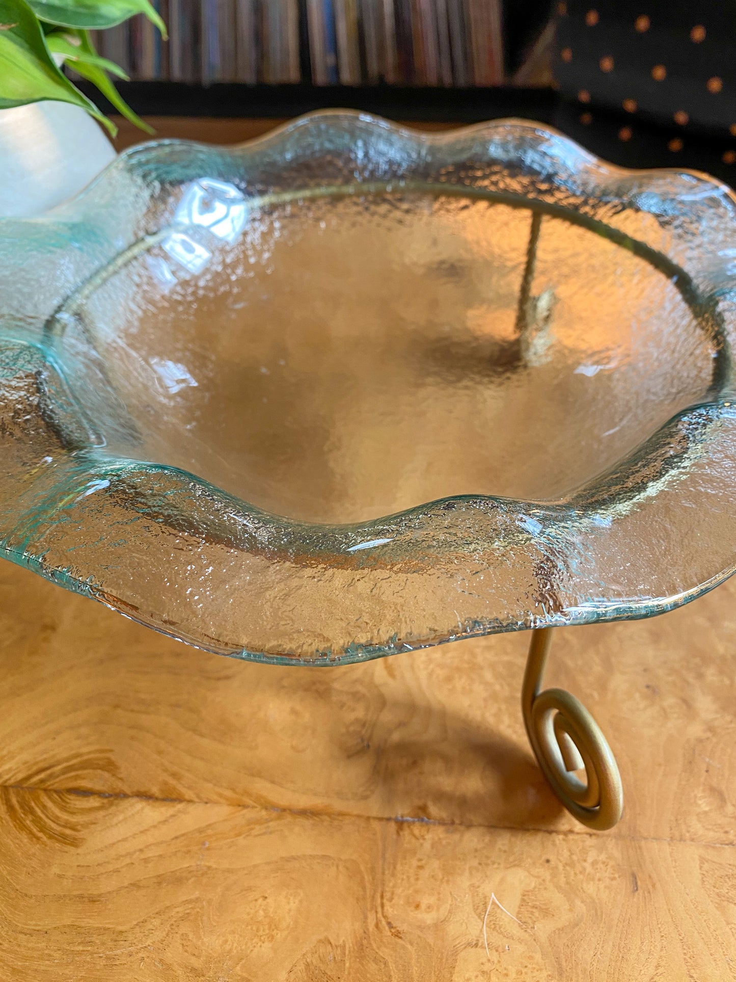 90’s Scalloped Glass Dish w/ Stand