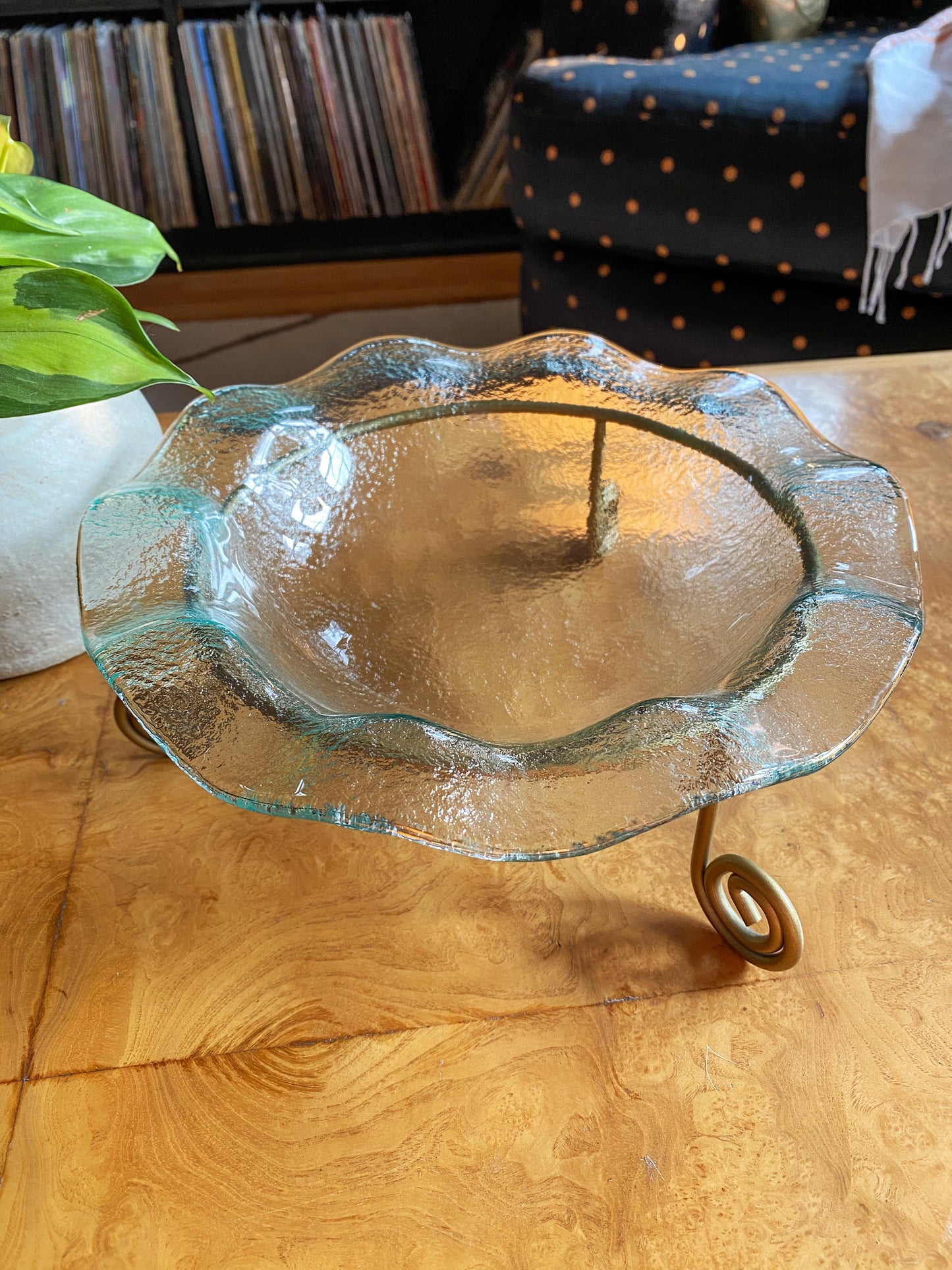 90’s Scalloped Glass Dish w/ Stand