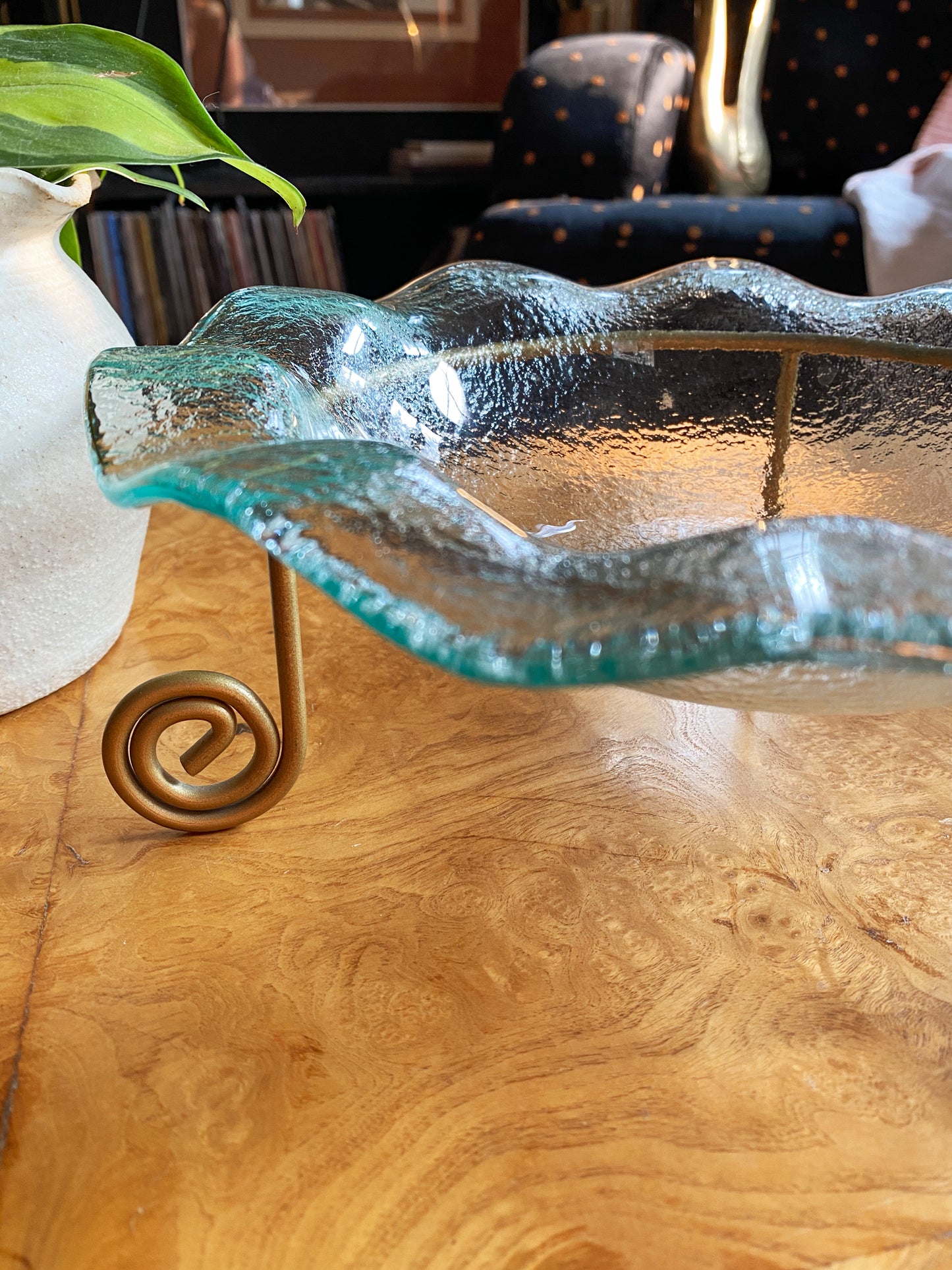 90’s Scalloped Glass Dish w/ Stand