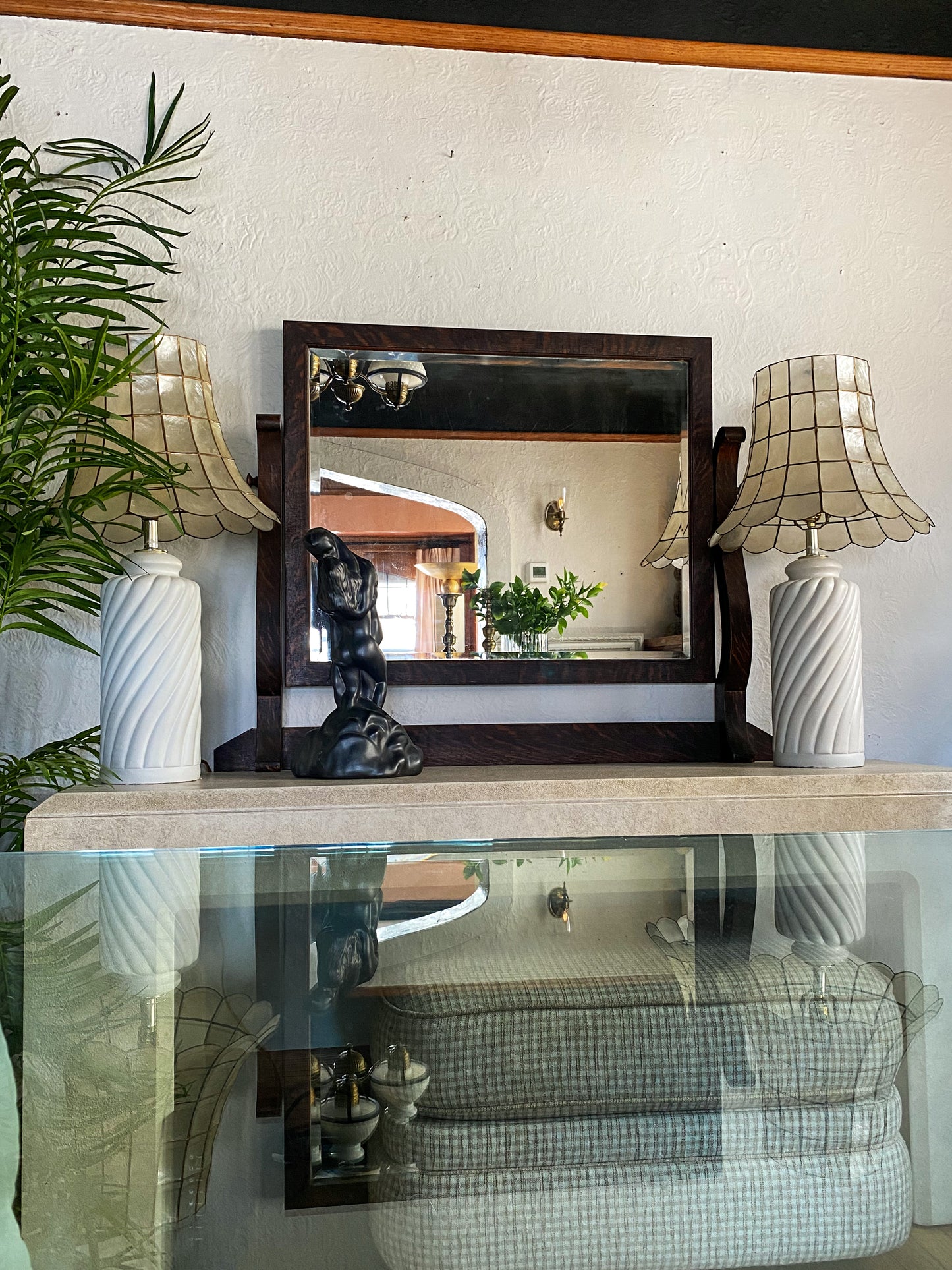 Antique Tigerwood Mantle Mirror